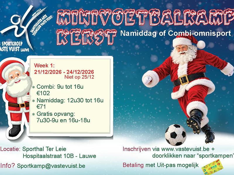 Combi minivoetbal - omnisportkamp Kerst 2026 - week 1 (Niet op 25/12)