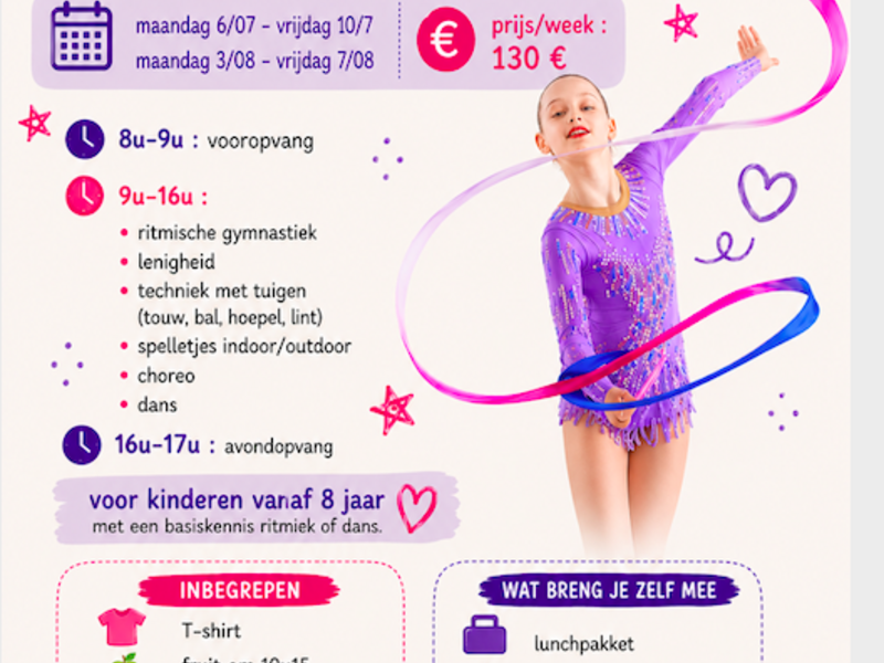 kamp ritmische gymnastiek - jongeren vanaf 8 jaar zonder of met basiservaring dans/gymnastiek